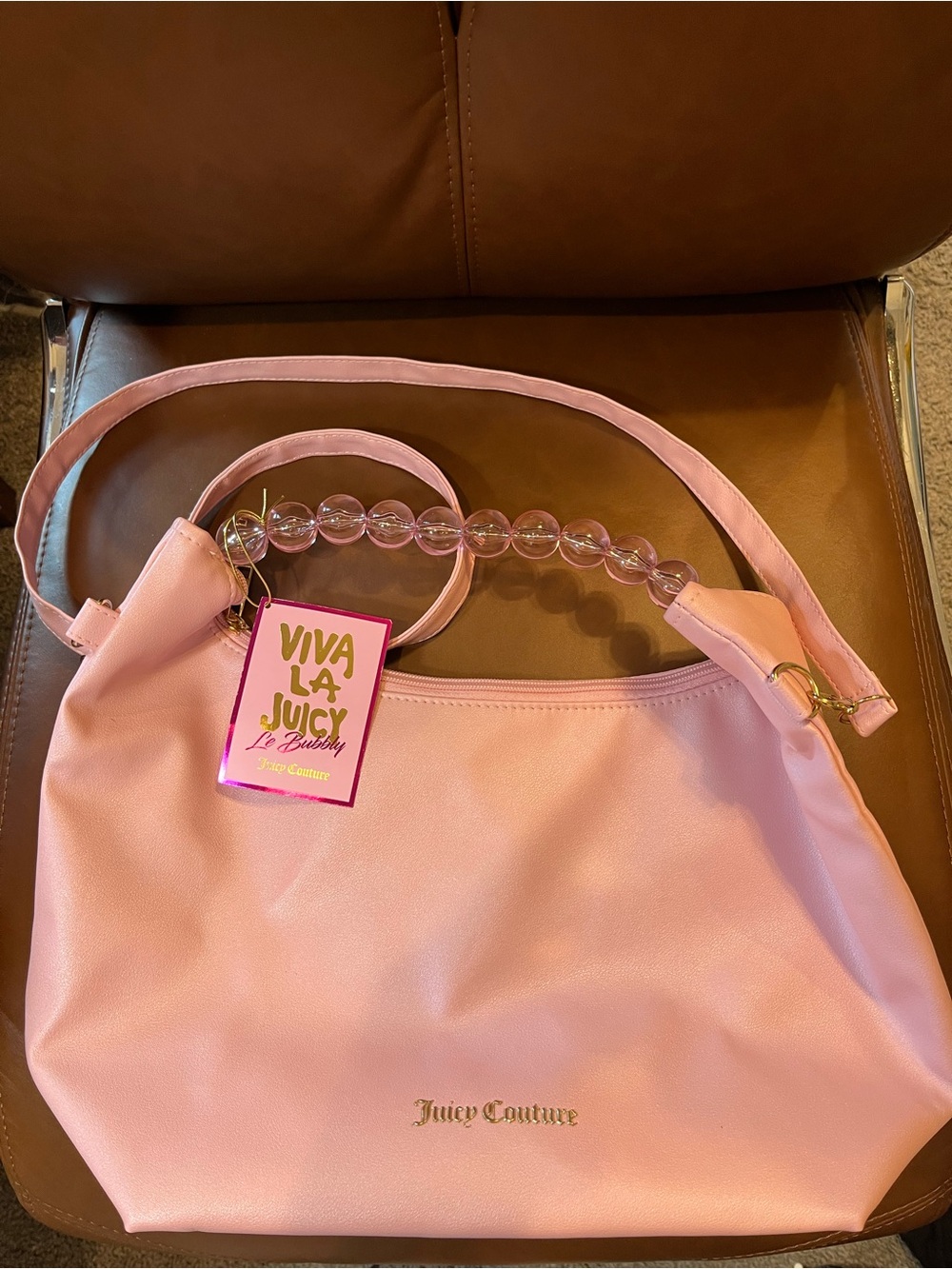 Juicy Couture Le Bubbly Light Pink Shoulder Bag with Beaded Top Handle
